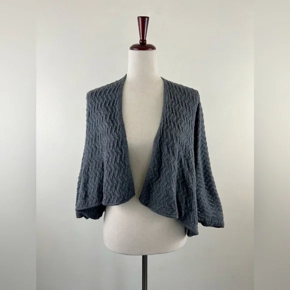 Rabbit Hair Blend Cocoon Chevron Knit Boho Open Front Cardigan Sweater - Picture 3 of 12